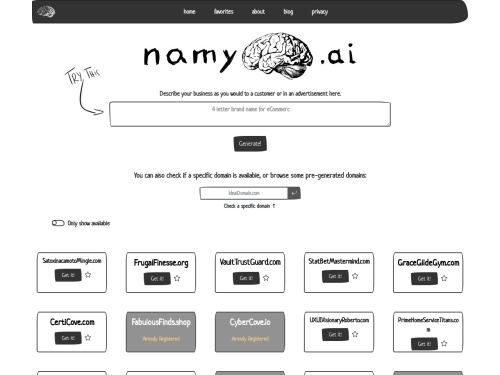 Screenshot of namy.ai
