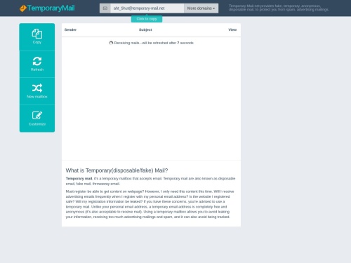 Screenshot of temporary-mail.net